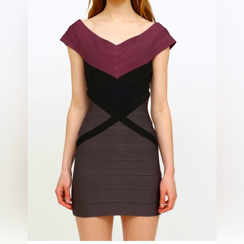 Hervé Léger Purple and Gray Bandage Dress - Size: Medium